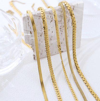 Gold Herringbone Chain - Jewelry - 18k Gold Plated Waterproof Jewellery - Collection 9