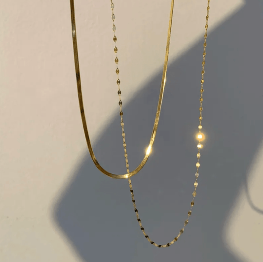 Gold Herringbone Layered Necklace - Necklace - 18k Gold Plated Waterproof Jewellery - Collection 9