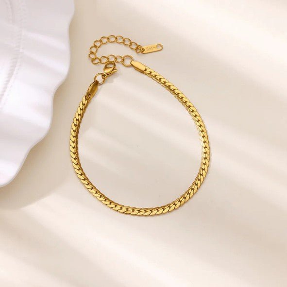 Gold Herringbone & Twisted Rope Chain Anklet - Anklets - 18k Gold Plated Waterproof Jewellery - Collection 9
