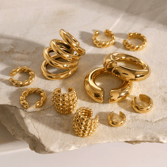 Gold Honeycomb Ear Cuffs - - 18k Gold Plated Waterproof Jewellery - Collection 9