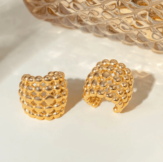 Gold Honeycomb Ear Cuffs - - 18k Gold Plated Waterproof Jewellery - Collection 9