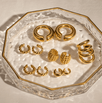 Gold Honeycomb Ear Cuffs - - 18k Gold Plated Waterproof Jewellery - Collection 9
