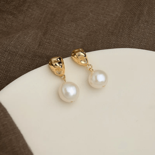 Gold Huggie Freshwater Pearl Drop Earrings - - 18k Gold Plated Waterproof Jewellery - Collection 9