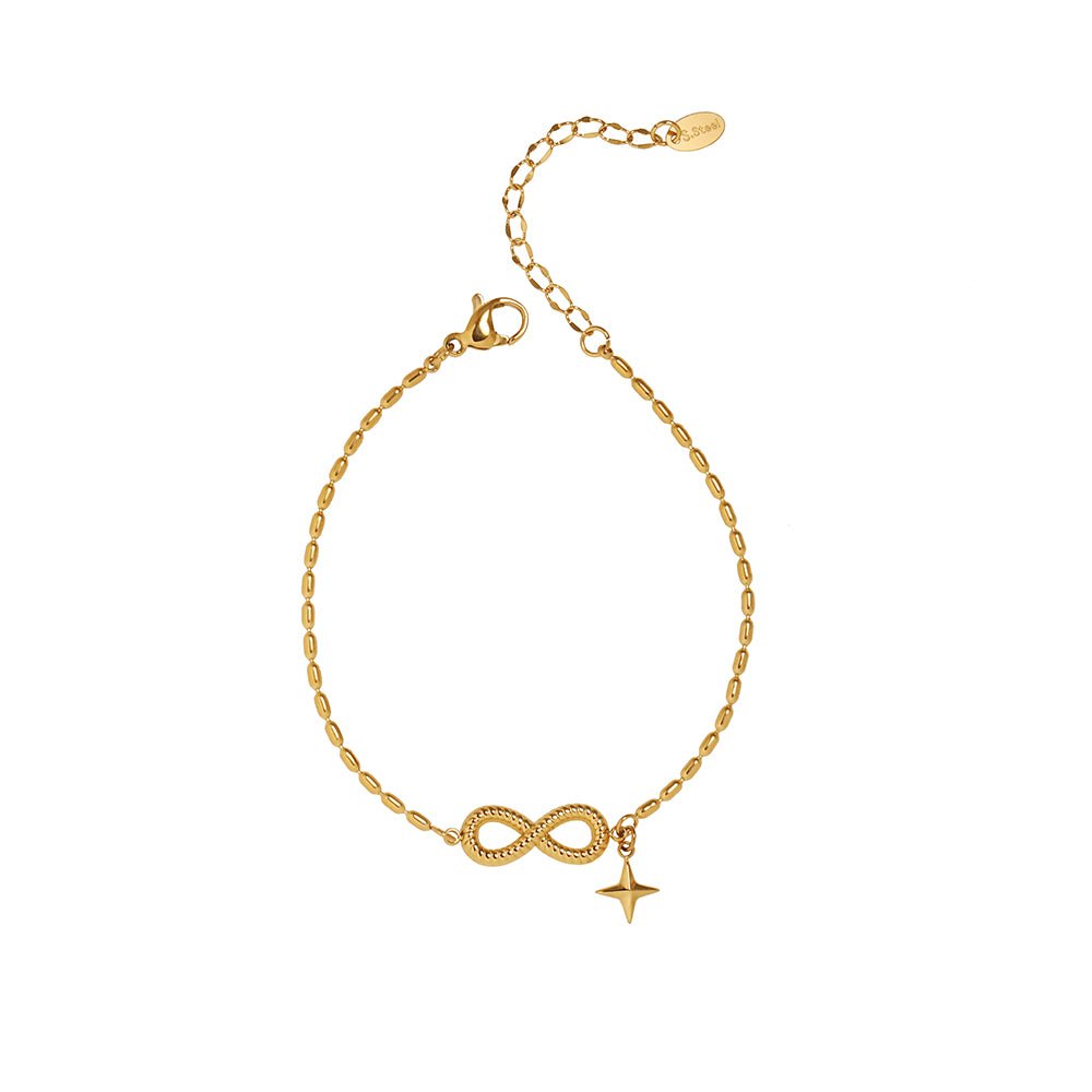 Gold Infinity Symbol & Star Charm Oval Ball Chain Bracelet - Bracelets - 18k Gold Plated Waterproof Jewellery - Collection 9