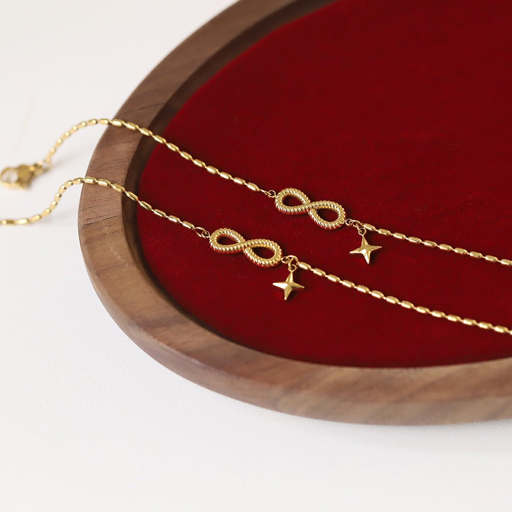 Gold Infinity Symbol & Star Charm Oval Ball Chain Bracelet - Bracelets - 18k Gold Plated Waterproof Jewellery - Collection 9