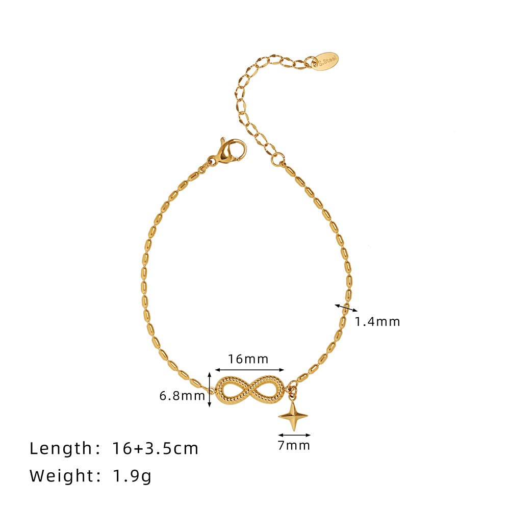 Gold Infinity Symbol & Star Charm Oval Ball Chain Bracelet - Bracelets - 18k Gold Plated Waterproof Jewellery - Collection 9