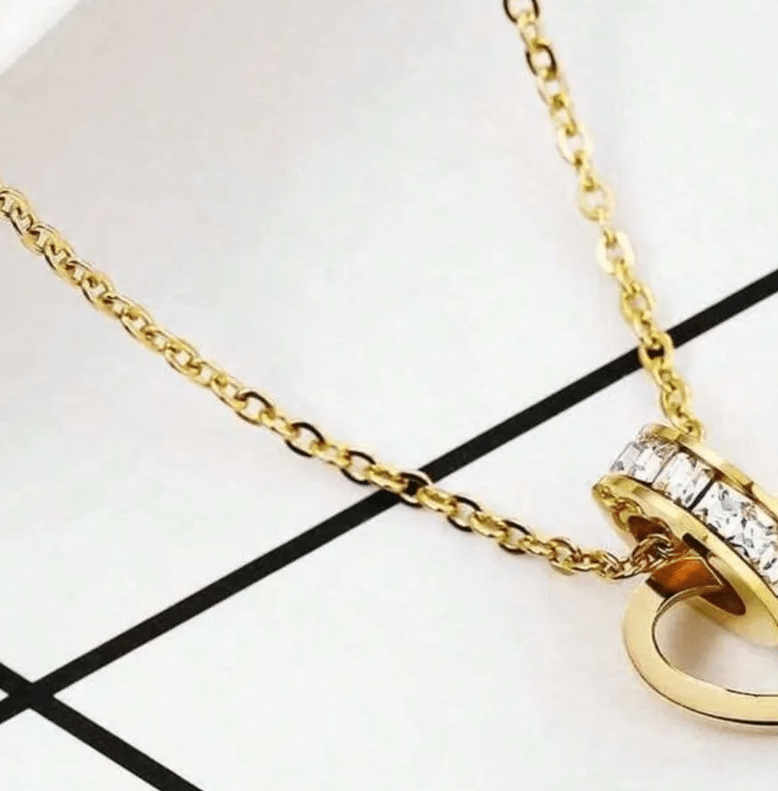 Gold Interlocking Circle Crystal Jewelry Set - - 18k Gold Plated Waterproof Jewellery - Collection 9