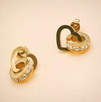 Gold Interlocking Circle Crystal Jewelry Set - - 18k Gold Plated Waterproof Jewellery - Collection 9