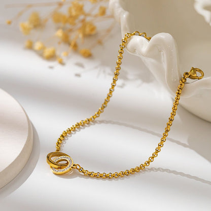 Gold Interlocking Double Circle Rhinestone Belcher Chain Bracelet - Bracelets - 18k Gold Plated Waterproof Jewellery - Collection 9