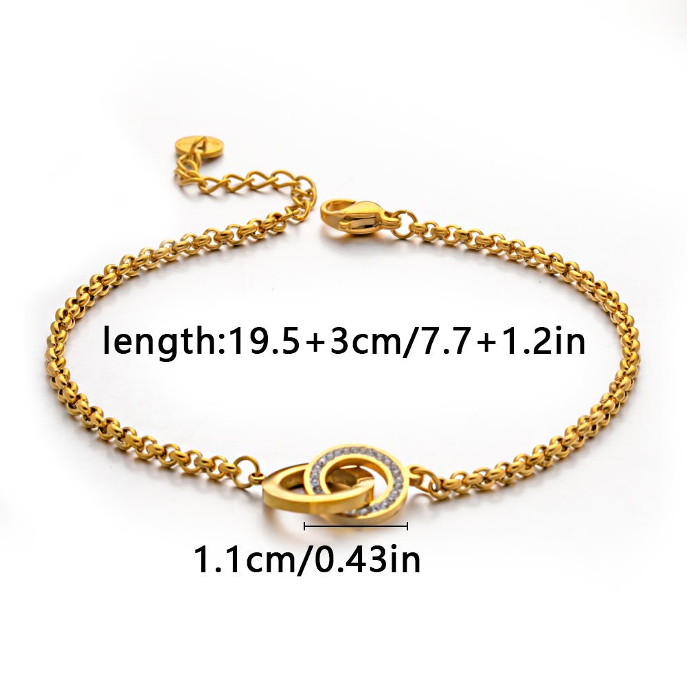 Gold Interlocking Double Circle Rhinestone Belcher Chain Bracelet - Bracelets - 18k Gold Plated Waterproof Jewellery - Collection 9