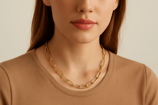 Gold Large Paperclip Link Chain - Necklace - 18k Gold Plated Waterproof Jewellery - Collection 9