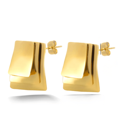 Gold Layered Square Stud Earrings - - 18k Gold Plated Waterproof Jewellery - Collection 9