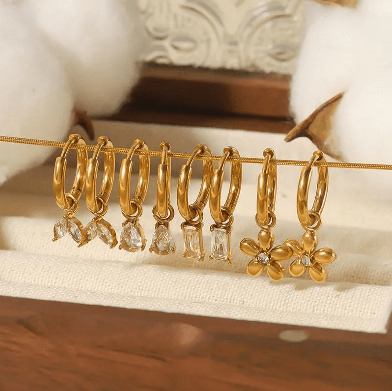 Gold Leaf Charm Hoop Earrings - - 18k Gold Plated Waterproof Jewellery - Collection 9