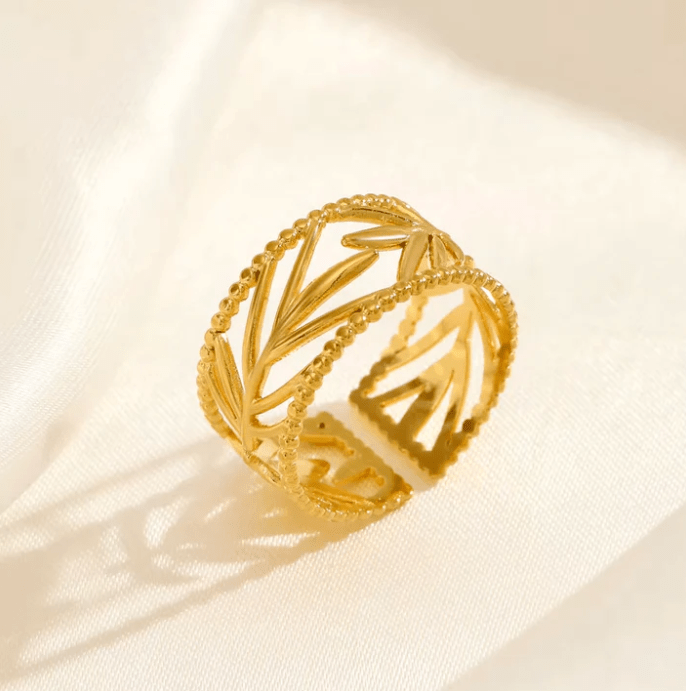 Gold Leaf Cutout Ring - Jewelry - 18k Gold Plated Waterproof Jewellery - Collection 9
