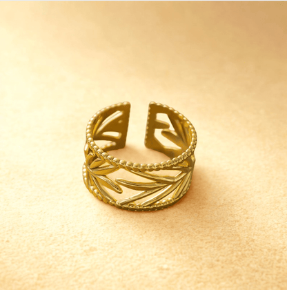 Gold Leaf Cutout Ring - Jewelry - 18k Gold Plated Waterproof Jewellery - Collection 9