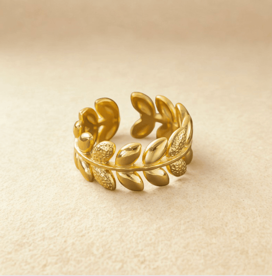 Gold Leaf Design Ring - Jewelry - 18k Gold Plated Waterproof Jewellery - Collection 9