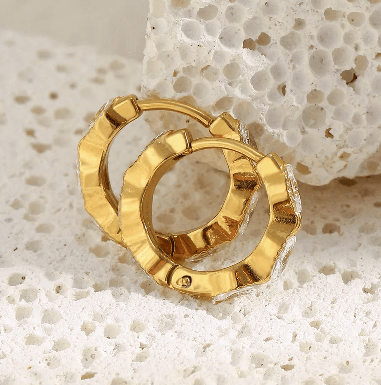 Gold Marquise Crystal Huggie Earrings - - 18k Gold Plated Waterproof Jewellery - Collection 9