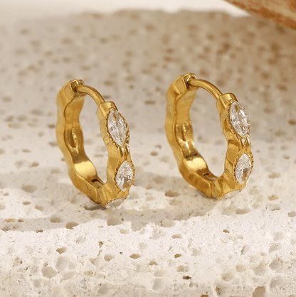 Gold Marquise Crystal Huggie Earrings - - 18k Gold Plated Waterproof Jewellery - Collection 9