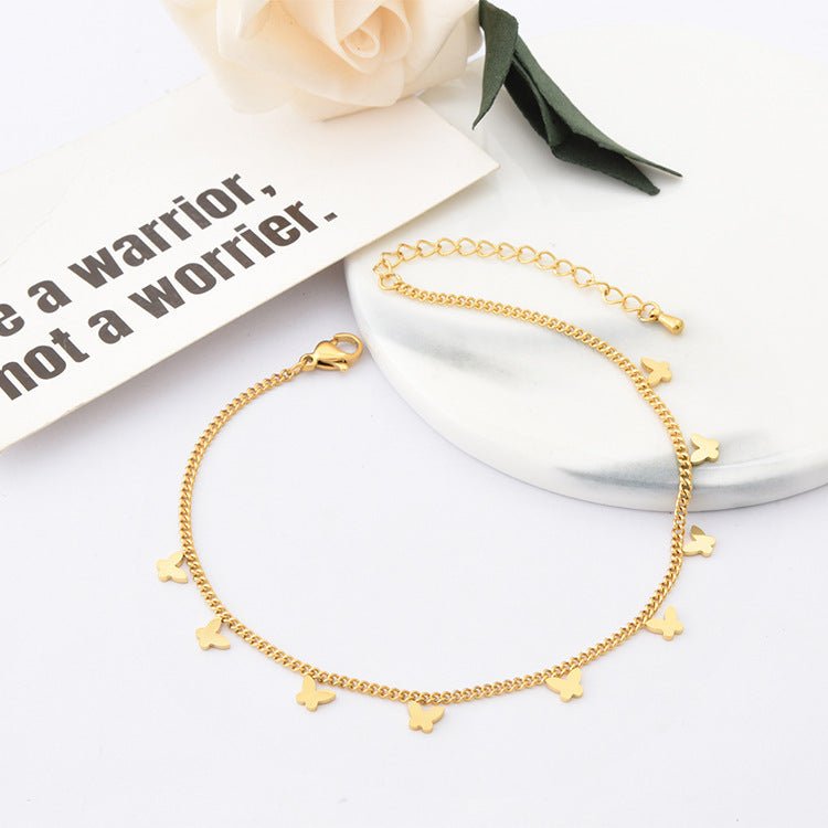 Gold Mini Butterfly Charm Curb Chain Anklet - Anklets - 18k Gold Plated Waterproof Jewellery - Collection 9