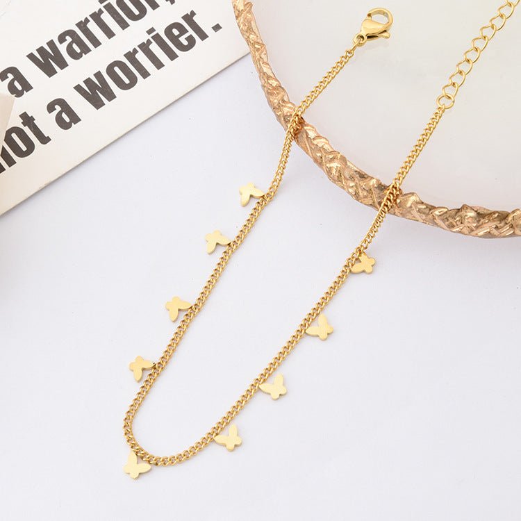 Gold Mini Butterfly Charm Curb Chain Anklet - Anklets - 18k Gold Plated Waterproof Jewellery - Collection 9
