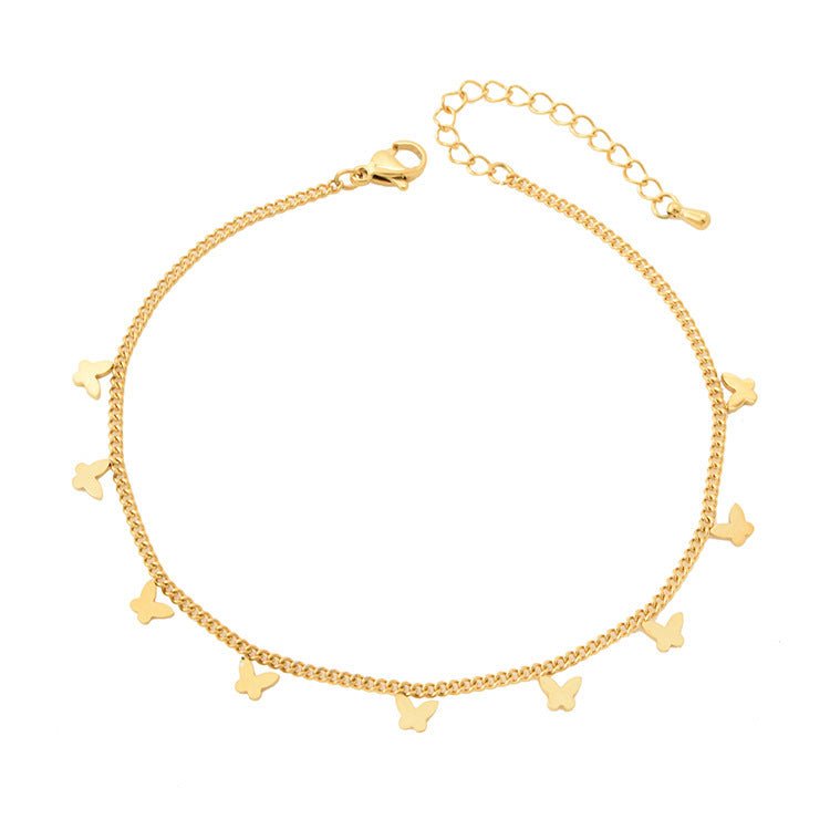 Gold Mini Butterfly Charm Curb Chain Anklet - Anklets - 18k Gold Plated Waterproof Jewellery - Collection 9