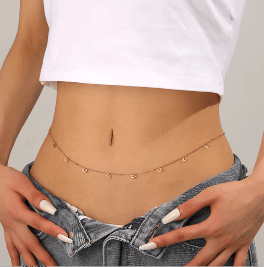 Gold Mini Crown Charm Cable Chain Waist Chain - Waist Chains - 18k Gold Plated Waterproof Jewellery - Collection 9