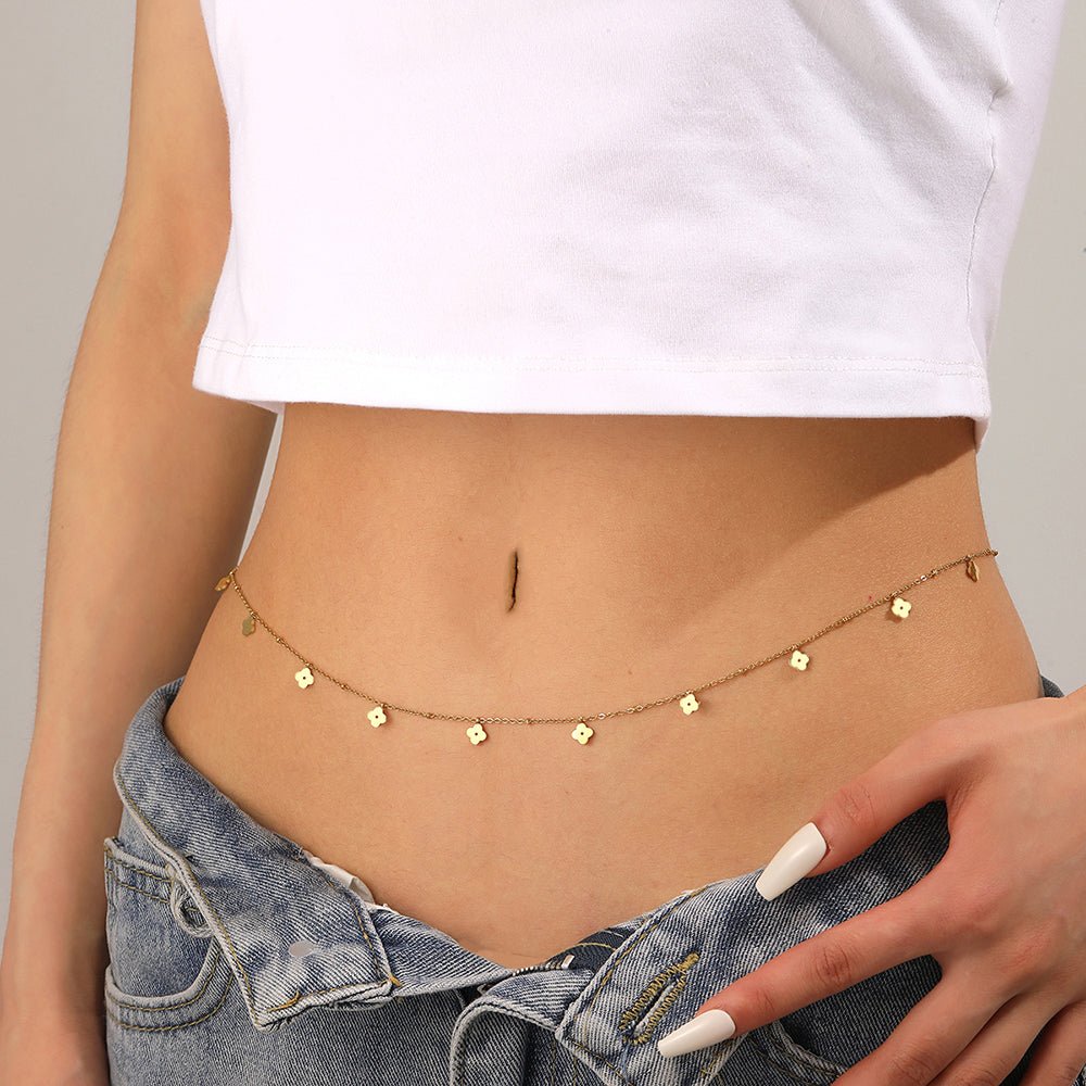 Gold Mini Flower Charm Cable Chain Waist Chain - Waist Chains - 18k Gold Plated Waterproof Jewellery - Collection 9