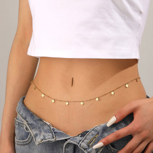 Gold Mini Flower Charm Cable Chain Waist Chain - Waist Chains - 18k Gold Plated Waterproof Jewellery - Collection 9