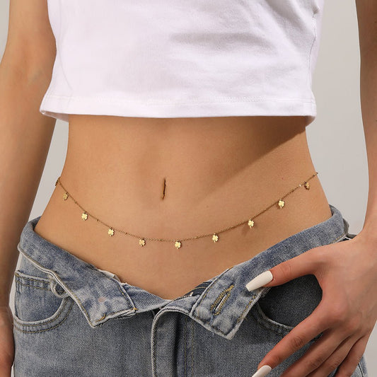 Gold Mini Four Leaf Clover Charm Cable Chain Waist Chain - Waist Chains - 18k Gold Plated Waterproof Jewellery - Collection 9