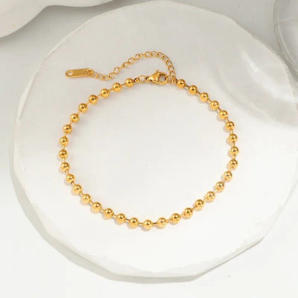 Gold Mixed Bead Elastic Stretch Anklet - Anklets - 18k Gold Plated Waterproof Jewellery - Collection 9