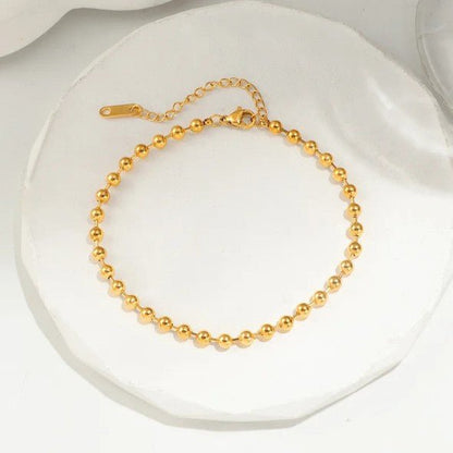 Gold Mixed Bead Elastic Stretch Anklet - Anklets - 18k Gold Plated Waterproof Jewellery - Collection 9