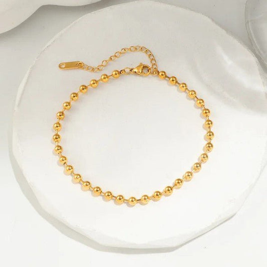 Gold Mixed Bead Elastic Stretch Anklet - Anklets - 18k Gold Plated Waterproof Jewellery - Collection 9