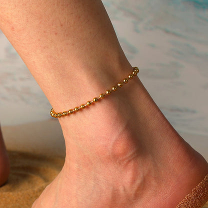 Gold Mixed Bead Elastic Stretch Anklet - Anklets - 18k Gold Plated Waterproof Jewellery - Collection 9