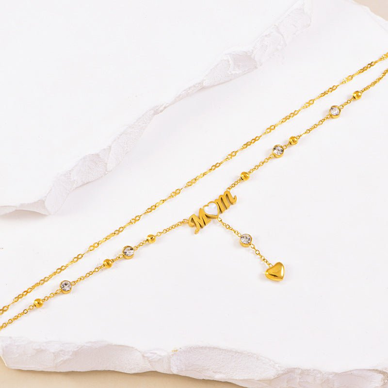 Gold MOM Letter Crystal Heart Drop Anklet - Anklets - 18k Gold Plated Waterproof Jewellery - Collection 9