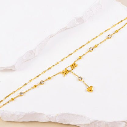 Gold MOM Letter Crystal Heart Drop Anklet - Anklets - 18k Gold Plated Waterproof Jewellery - Collection 9