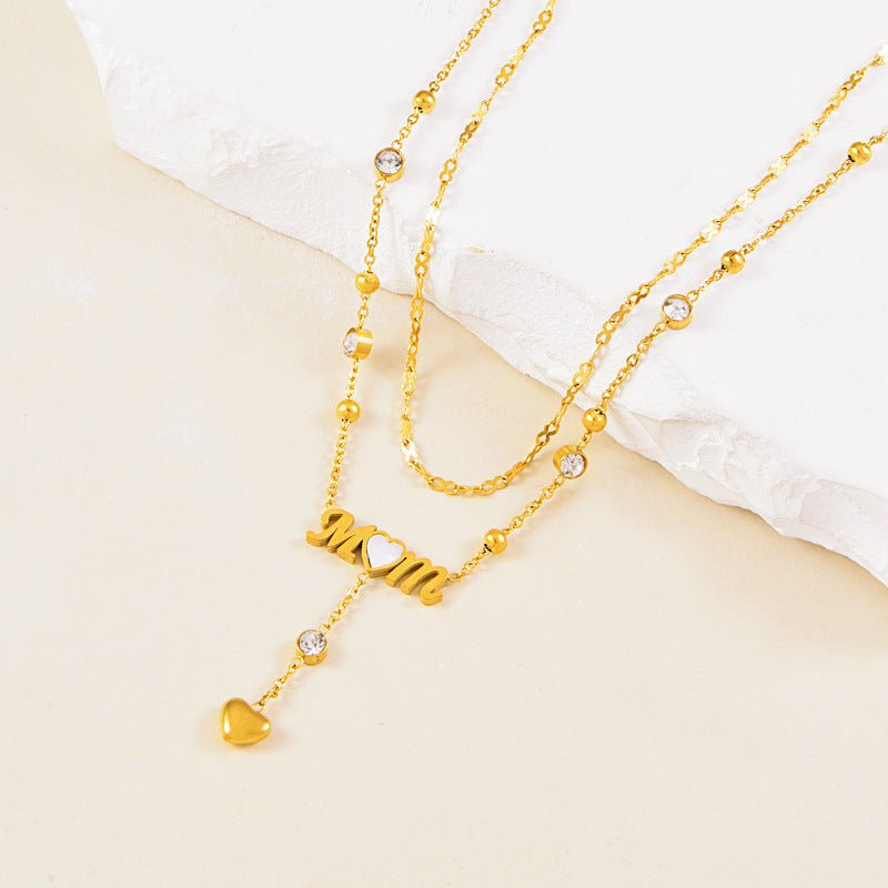 Gold MOM Letter Crystal Heart Drop Anklet - Anklets - 18k Gold Plated Waterproof Jewellery - Collection 9