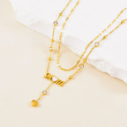Gold MOM Letter Crystal Heart Drop Anklet - Anklets - 18k Gold Plated Waterproof Jewellery - Collection 9