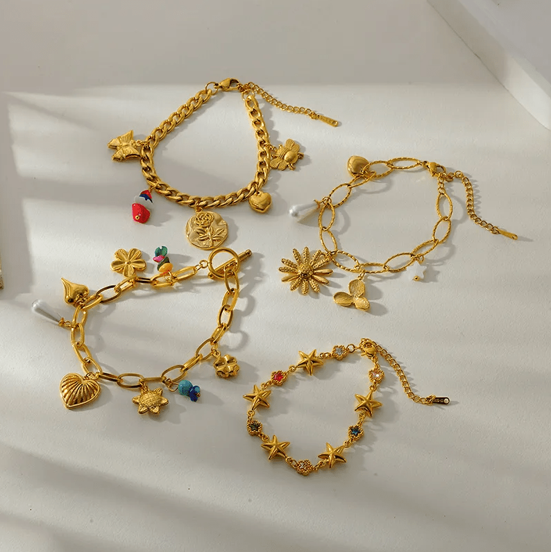 Gold Multi Charm Bracelet - Jewelry - 18k Gold Plated Waterproof Jewellery - Collection 9