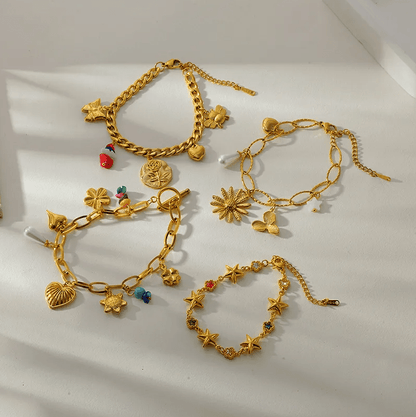 Gold Multi Charm Bracelet - Jewelry - 18k Gold Plated Waterproof Jewellery - Collection 9
