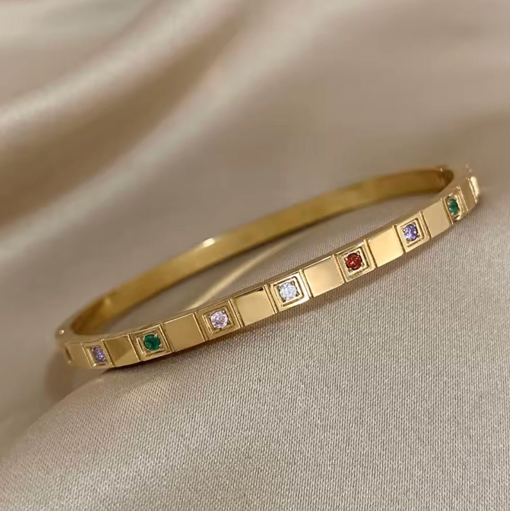 Gold Multi Color Stone Bangle - Bracelets - 18k Gold Plated Waterproof Jewellery - Collection 9