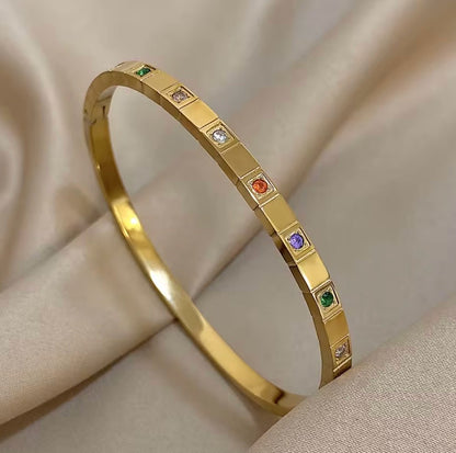Gold Multi Color Stone Bangle - Bracelets - 18k Gold Plated Waterproof Jewellery - Collection 9