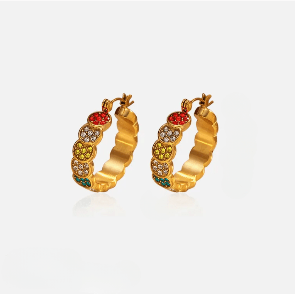 Gold Multicolor Crystal Flower Hoop Earrings - Earrings - 18k Gold Plated Waterproof Jewellery - Collection 9