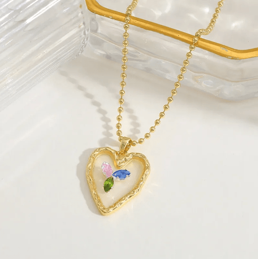 Gold Multicolor Crystal Heart Pendant Necklace - Necklace - 18k Gold Plated Waterproof Jewellery - Collection 9