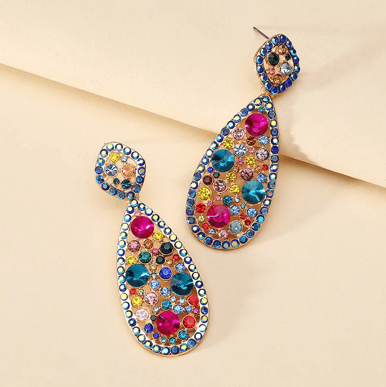Gold Multicolor Crystal Teardrop Earrings - Earrings - 18k Gold Plated Waterproof Jewellery - Collection 9