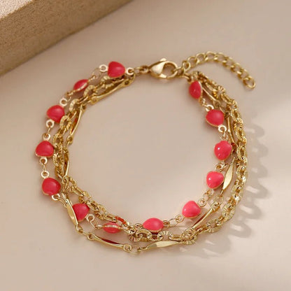 Gold Multicolour Enamel Coin Disc Chunky Link Double Layer Bracelet - Bracelets - 18k Gold Plated Waterproof Jewellery - Collection 9