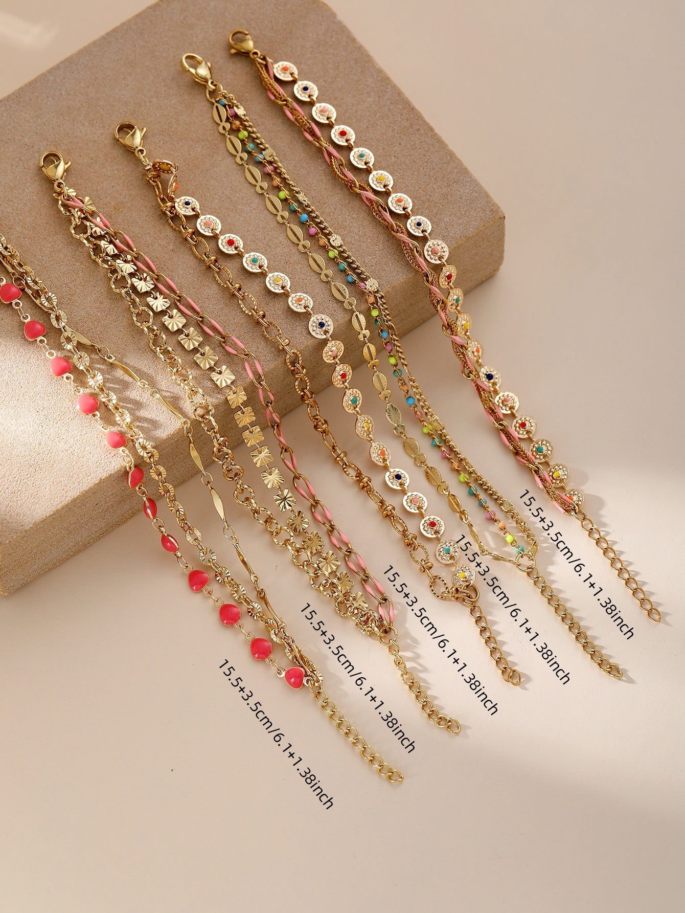 Gold Multicolour Enamel Coin Disc Chunky Link Double Layer Bracelet - Bracelets - 18k Gold Plated Waterproof Jewellery - Collection 9