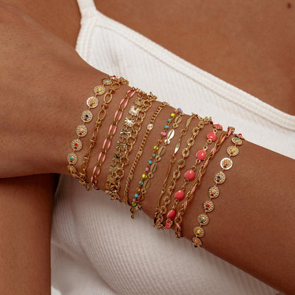 Gold Multicolour Enamel Coin Disc Chunky Link Double Layer Bracelet - Bracelets - 18k Gold Plated Waterproof Jewellery - Collection 9