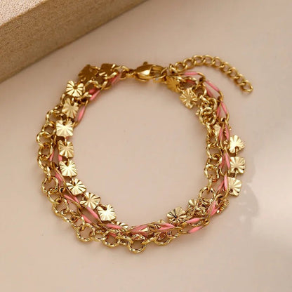 Gold Multicolour Enamel Coin Disc Chunky Link Double Layer Bracelet - Bracelets - 18k Gold Plated Waterproof Jewellery - Collection 9