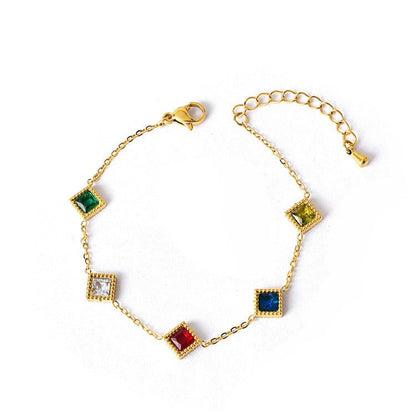 Gold Multicolour Square Zircon Diamond Charm Bracelet - Bracelets - 18k Gold Plated Waterproof Jewellery - Collection 9