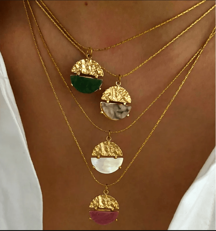 Gold Natural Stone Crown Pendant Necklace - Jewelry - 18k Gold Plated Waterproof Jewellery - Collection 9